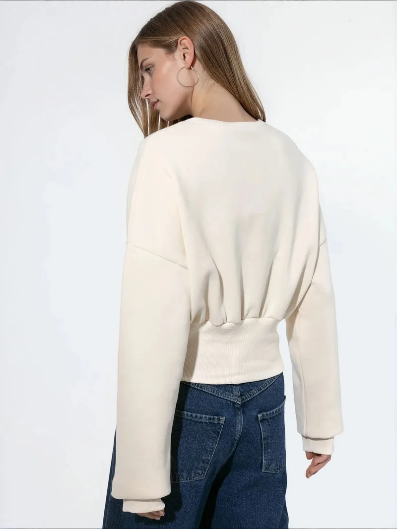 بوسيم BUSEM Women's Crop Crew Neck Sweatshirt