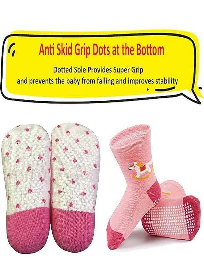CUTEABLY Toddler Girl Cotton Non-Slip Grip Socks, Anti-Skid Socks for Kids (12-24 Months, 5) - Image 3