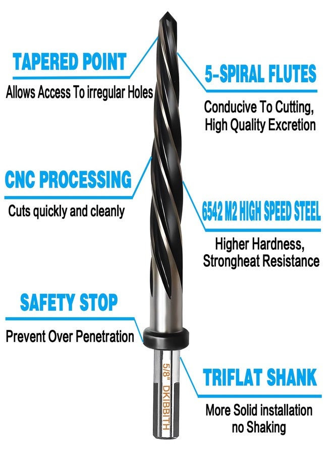 DKIBBITH 5/8” Bridge Construction Reamer Drill Bit, M2 HSS Taper Chucking Reamer for Steel Alloy Metal Wood Plastic, 1/2" Non-Slip Shank, 5-Spiral Flutes Car Reamer, to Align or Enlarge Holes, 16mm - Image 3