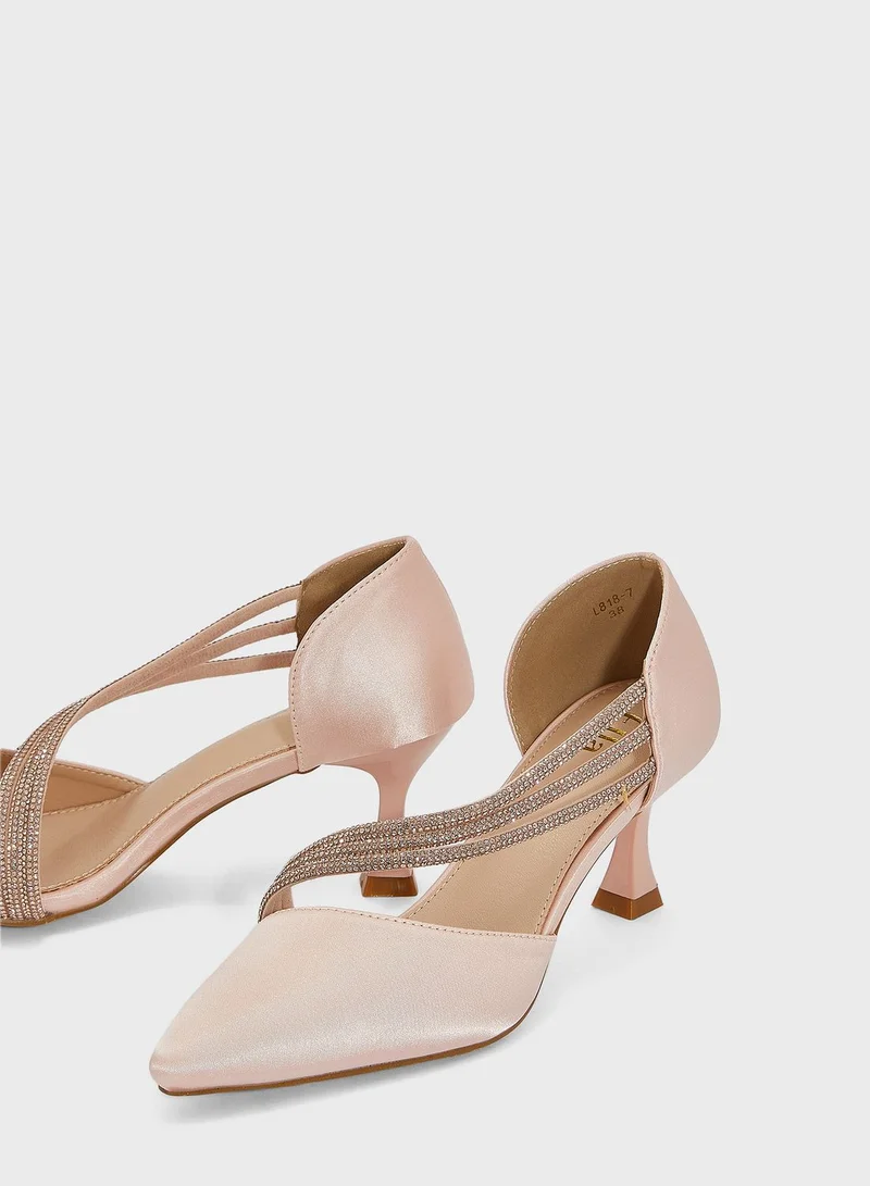 Ella Limited Edition Triple Diamante Curved Strap Pointed Pump