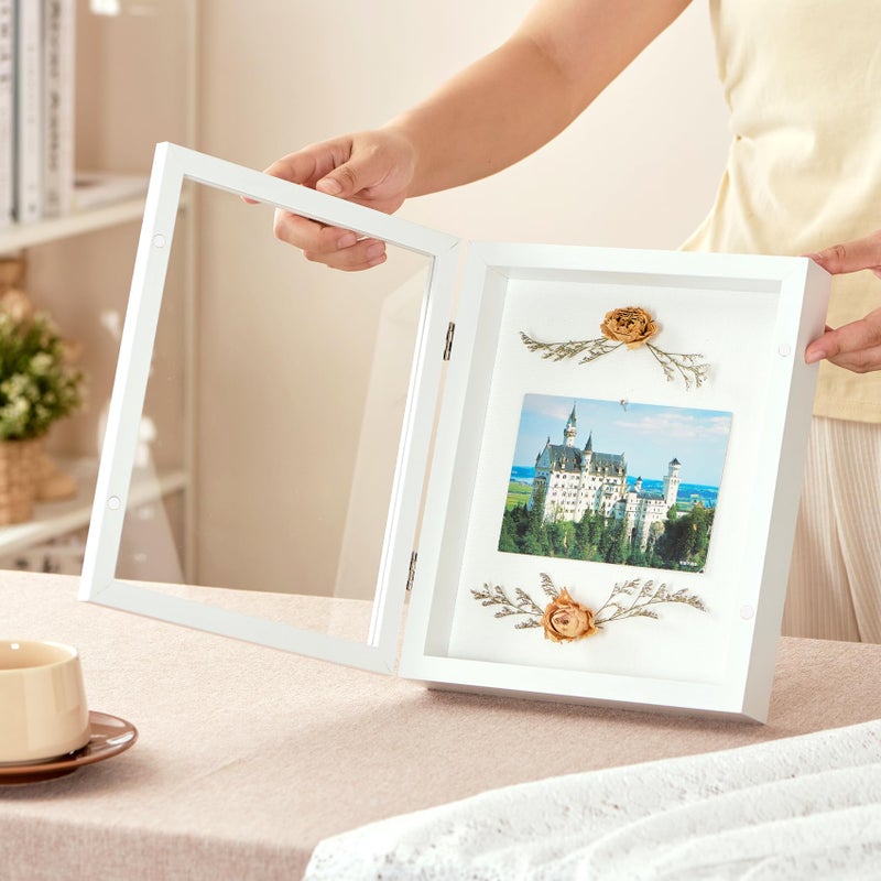 SPESFUTA 8x10 Deep Shadow Box Picture Frame Display Case with Linen Back and Stand,Real Glass White Shadow Memory Box Frame 8x10 for Flower Baby Pet Wedding Photo Art Craft Memorial Wall Decor Gift - Image 2