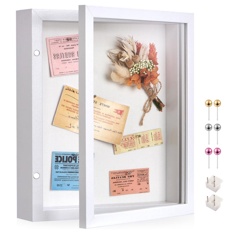 SPESFUTA 8x10 Deep Shadow Box Picture Frame Display Case with Linen Back and Stand,Real Glass White Shadow Memory Box Frame 8x10 for Flower Baby Pet Wedding Photo Art Craft Memorial Wall Decor Gift - Image 1