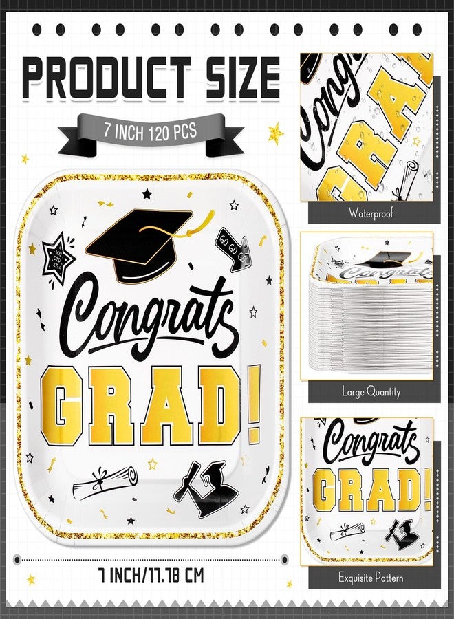 Funnymoom 120 Pcs 7 Inch Graduation Dessert Plates 2026 Graduation Party Supplies Disposable Paper Plates Cocktail Class of 2026 Party Favors for Congrats Grad Decorations(White and Gold) - Image 3