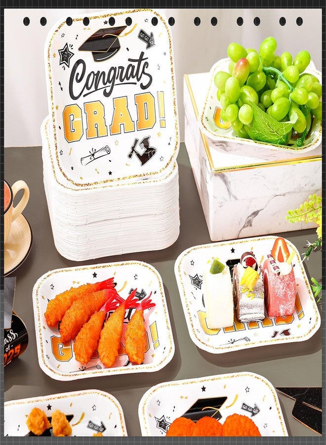 Funnymoom 120 Pcs 7 Inch Graduation Dessert Plates 2026 Graduation Party Supplies Disposable Paper Plates Cocktail Class of 2026 Party Favors for Congrats Grad Decorations(White and Gold) - Image 2