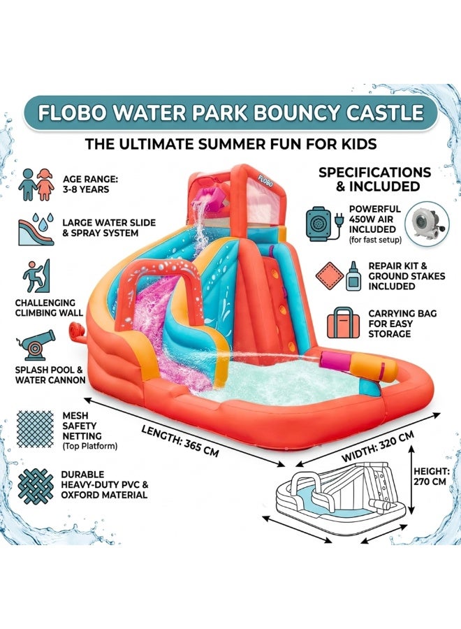 FLOBO Kids Water Park Bouncy Castle With 450W Air Pump (365x320x270cm, Age 3-8 Years) - Multicolor - Image 4