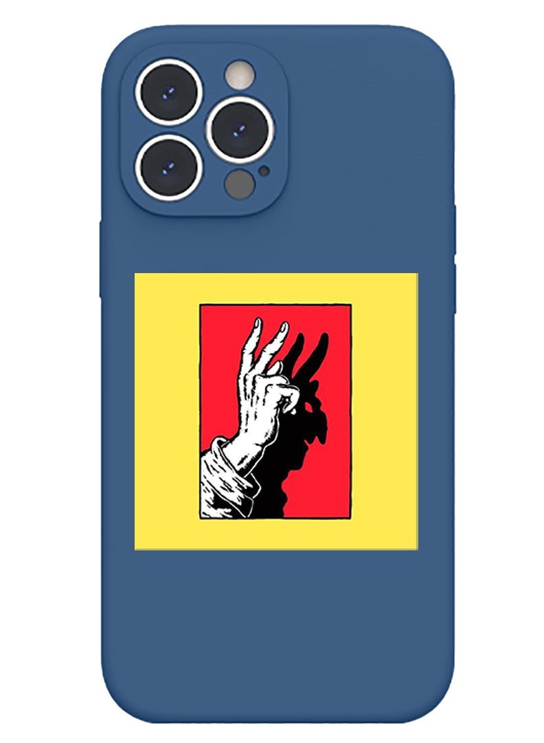 Theodor Protective Slim Fit Case Liquid Silicone Cover with Full Body Protection Anti-Scratch Shockproof Case For iPhone 13 Pro Blue  - Peace symbol - Image 1