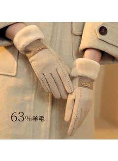 Winter Fleece-Lined Suede Gloves Touchscreen Unisex Khakis (wool) DY50