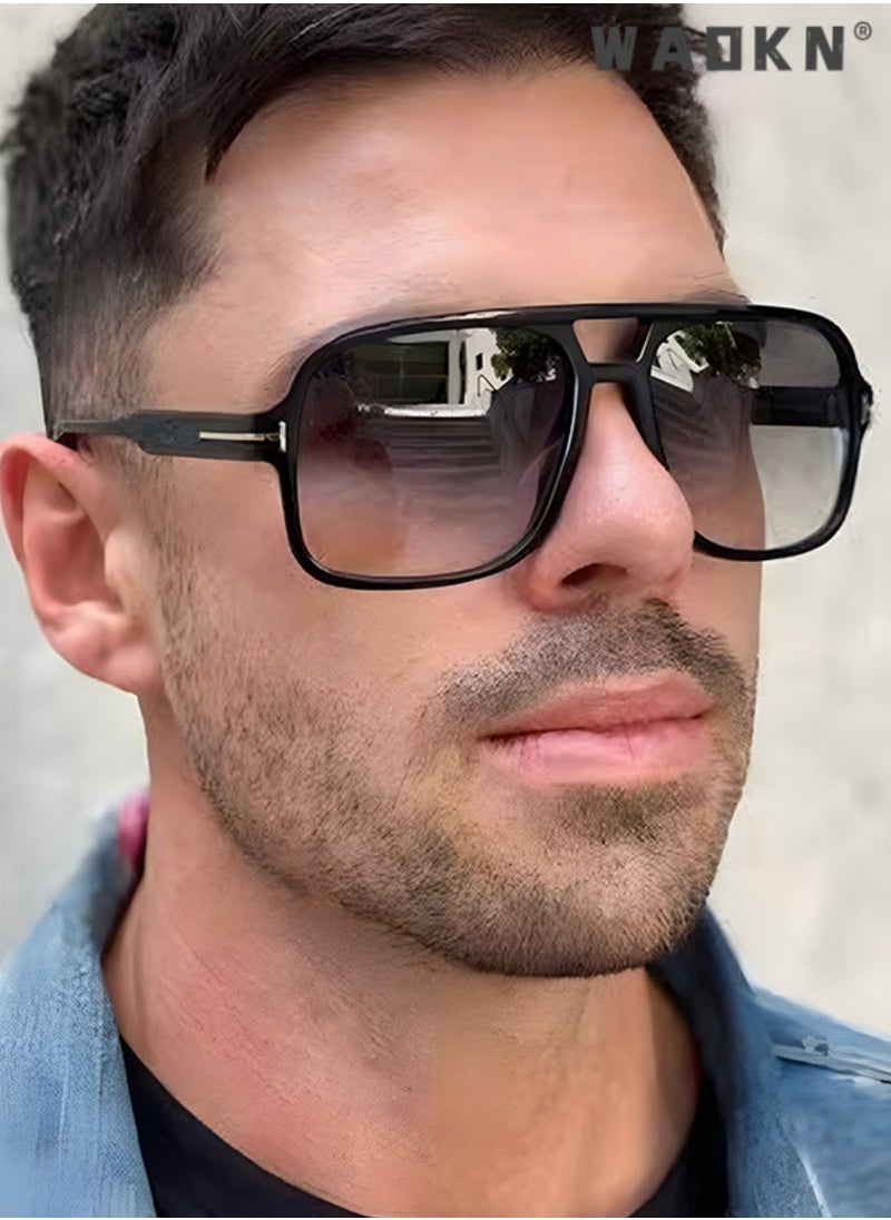 WAOKN - Polarized Trendy Square Wrap Around Shades for Women Men, Oversized Flat Top Sunglasses, Over Sun Glasses UV Protection, Fashion Anti-Glare Sun Shades for Driving, Fishing, Traveling - Image 1