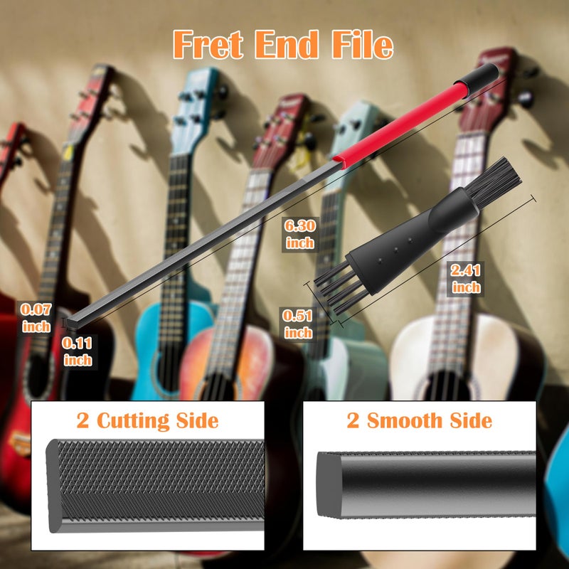 Vacaboro Fret End Dressing File, Fix Sharp Guitar Fret Ends - Professional Luthier Tool - Double-Side Fret File - Fret Crowning File For Rounding, Shaping, and Deburring, Works on All Frets, with Clean Brush - Image 2