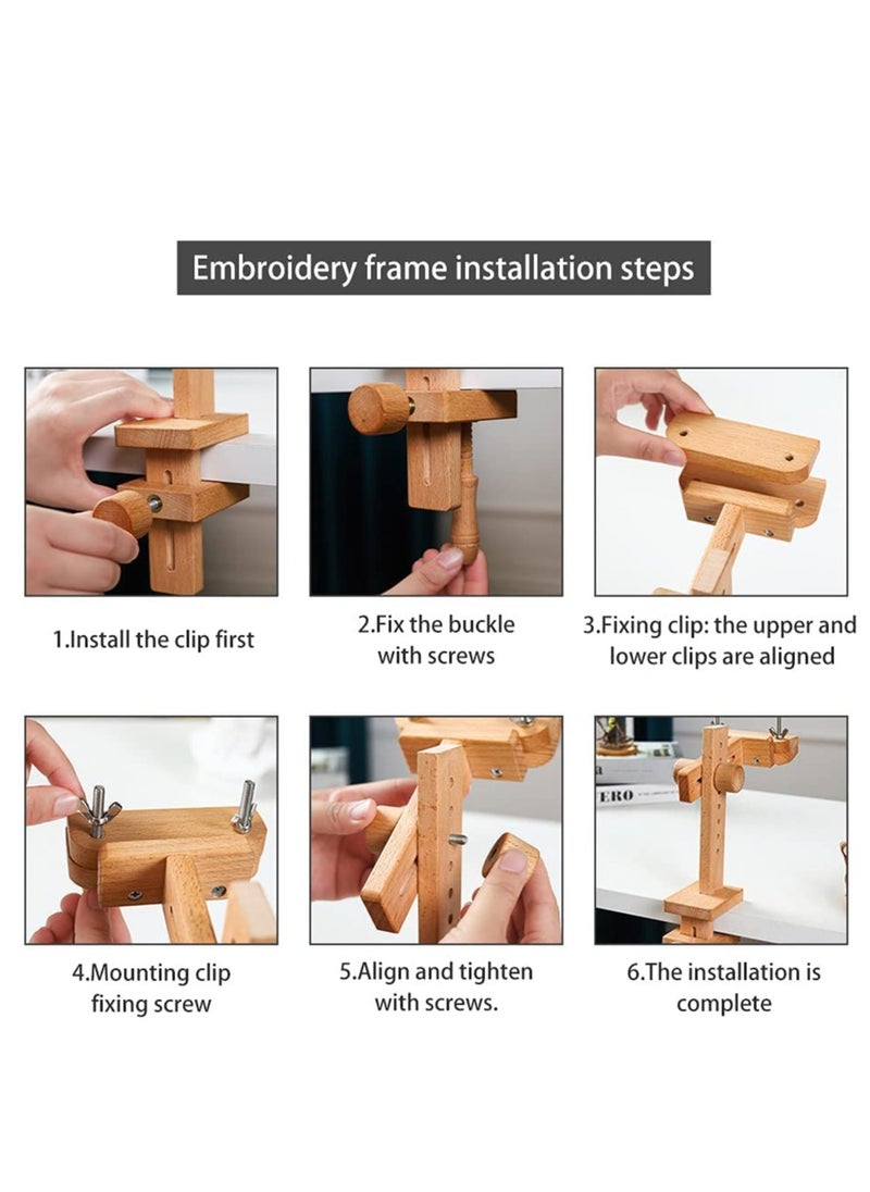 SYOSI - 360 Degree Rotation Embroidery Stand on Table- Adjustable Embroidery Hoop Stand Clamp, Rotated Beech Wood Hoop Holder Desktop Cross Stitch Seat Frame for Needlework Sewing Projects - Image 1