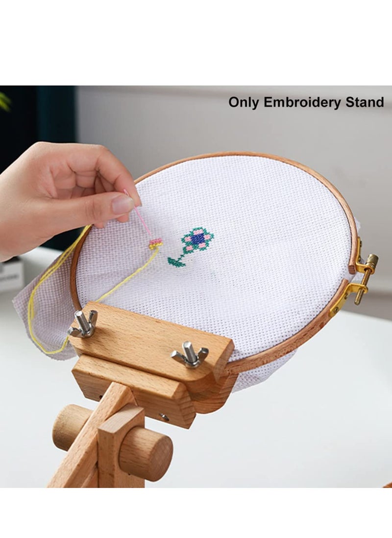 SYOSI - 360 Degree Rotation Embroidery Stand on Table- Adjustable Embroidery Hoop Stand Clamp, Rotated Beech Wood Hoop Holder Desktop Cross Stitch Seat Frame for Needlework Sewing Projects - Image 1
