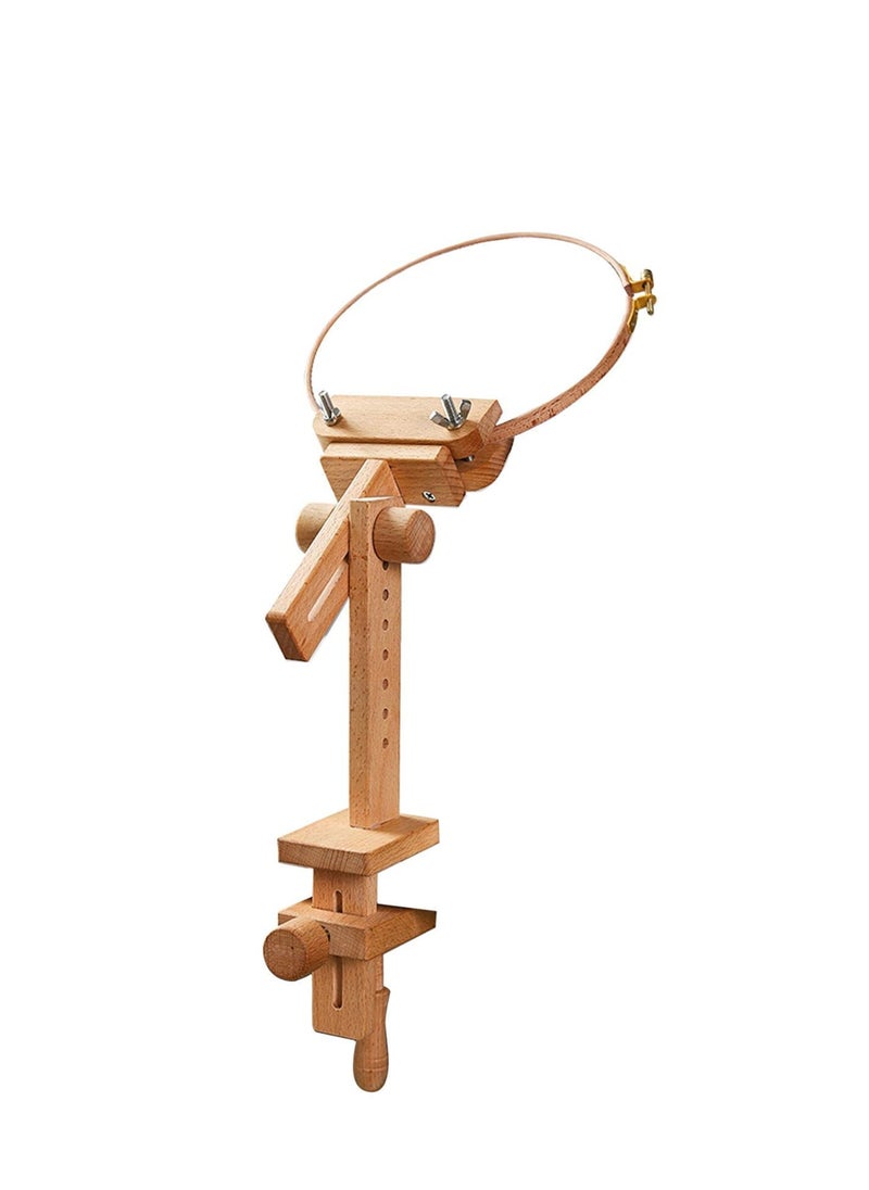 SYOSI - 360 Degree Rotation Embroidery Stand on Table- Adjustable Embroidery Hoop Stand Clamp, Rotated Beech Wood Hoop Holder Desktop Cross Stitch Seat Frame for Needlework Sewing Projects - Image 1
