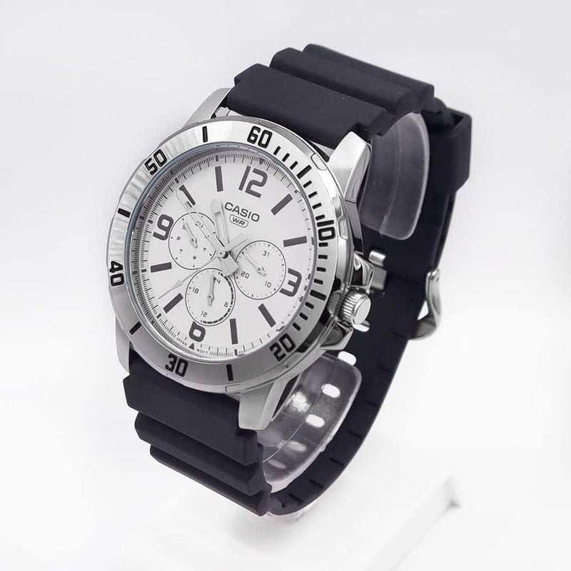 Casio Men's Analog Watch with White Dial and Black Band - Image 2