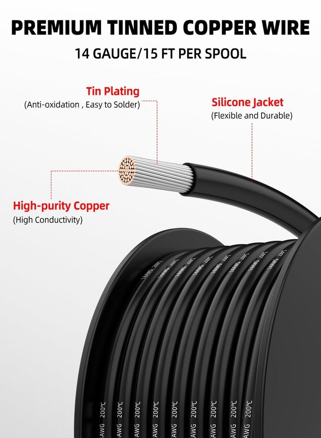 NAOEVO Cable de calibre 14 de 90 pies, 14 AWG Cable de silicona de 15 pies cada carrete, cable eléctrico de cobre estañado flexible de 6 colores, calibre 14, kit de cables de conexión para tablero de - Image 2