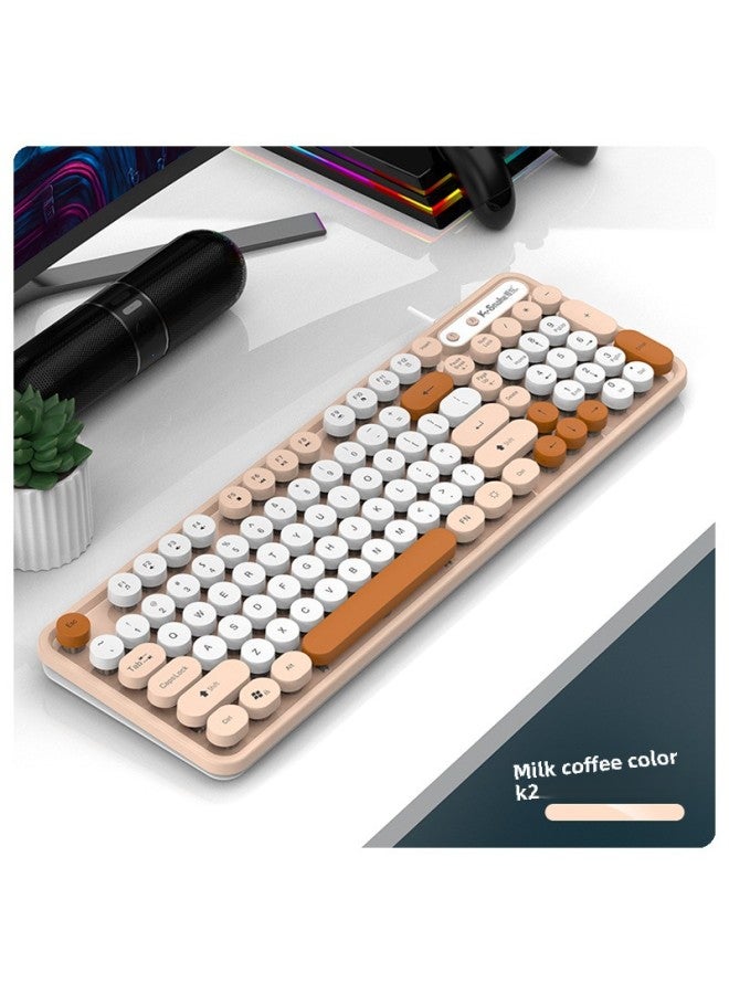 Viper K2 Color Matching Punk Keyboard And Mouse Cute Girl High-value Office Home Game Keyboard And Mouse Suit Cable-Colour:K2 Milk Coffee Color - Image 1