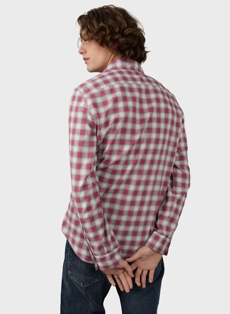 American Eagle Checked Slim Fit Linen Blend Button Down Shirt