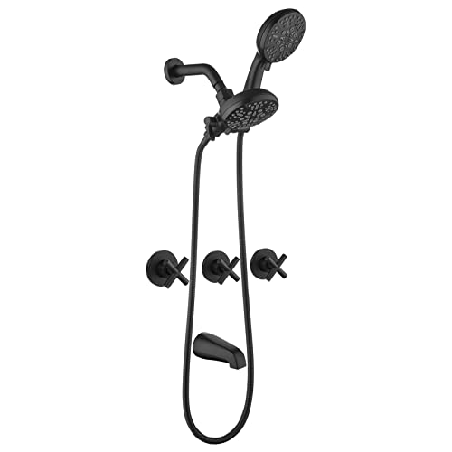 DIFEINI 3 Handles Shower Faucet Set with Tub Spout Bathtub Shower Faucet Combo Set Shower Systems Complete Tub and Shower Trim Kit Matte Black… - Image 1