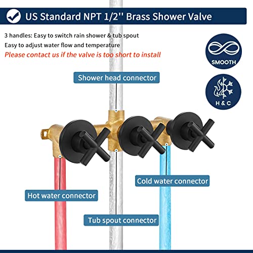 DIFEINI 3 Handles Shower Faucet Set with Tub Spout Bathtub Shower Faucet Combo Set Shower Systems Complete Tub and Shower Trim Kit Matte Black… - Image 4