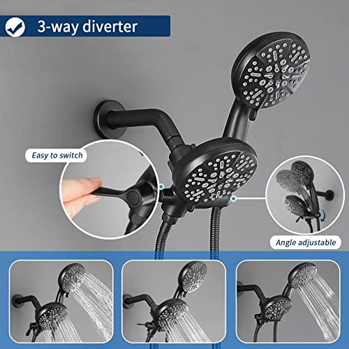 DIFEINI 3 Handles Shower Faucet Set with Tub Spout Bathtub Shower Faucet Combo Set Shower Systems Complete Tub and Shower Trim Kit Matte Black… - Image 5