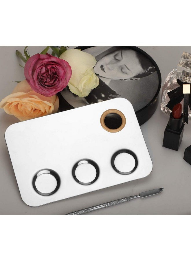 KissDate Makeup Palette 6X4Inch Stainless Steel 3Well Nailart Cosmetic Artist Mixing Palette With Spatula Tool For Mixing Foundation Silver  - Image 5