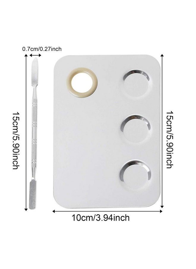 KissDate Makeup Palette 6X4Inch Stainless Steel 3Well Nailart Cosmetic Artist Mixing Palette With Spatula Tool For Mixing Foundation Silver  - Image 4