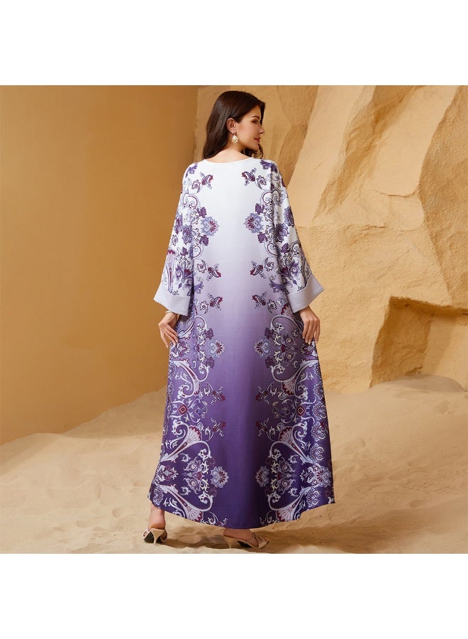 Elegant style Round neck Flowers Bead Rhinestone Pos-flower Regular sleeve Kaftan Dress Abaya-XL - Image 2