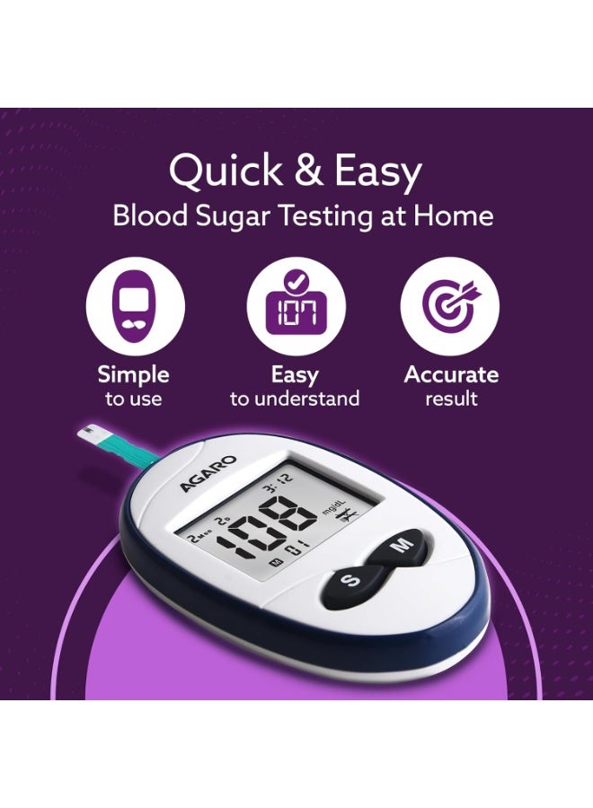 AGARO Glucometer, Blood Glucose Monitoring System with 50pcs Strips & Lancets, Glucometer Machine, Instant Blood Sugar Test at Home, Fast Blood Sugar Testing Device, Simple & Accurate, GLM-76. - Image 4