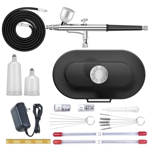 CBVCBV Airbrush Kit 020305mm NozzleSetsKit with Air Compressor High Pressure Air BrushNail AirbrushIdeal for Nails ArtMakeupTShirt PaintingCake ecorating DIY Model Crafting Upgraded Version - Image 1