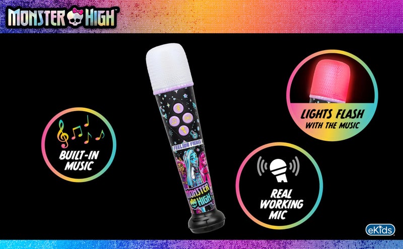 eKids Monster High Karaoke Microphone for Kids, Bluetooth Microphone Includes Built-in Music and Light Show, Designed for Fans of Monster High Toys - Image 2