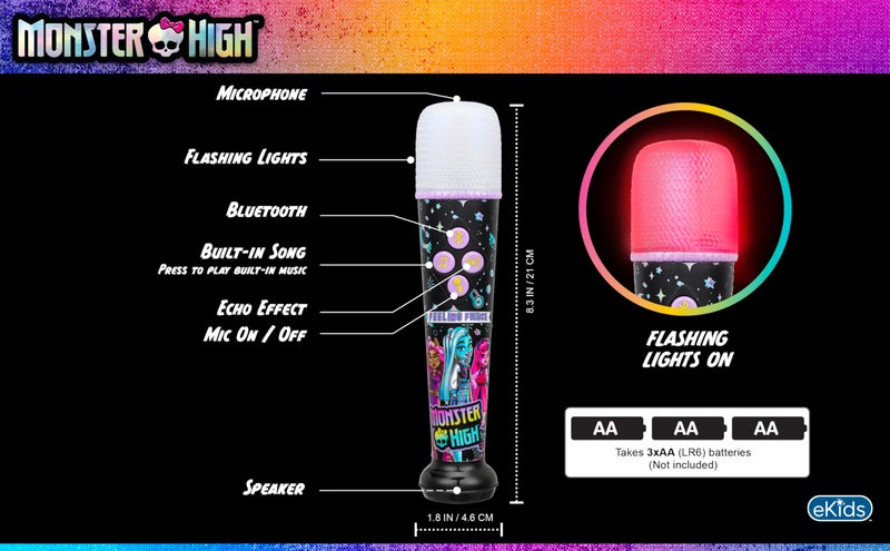 eKids Monster High Karaoke Microphone for Kids, Bluetooth Microphone Includes Built-in Music and Light Show, Designed for Fans of Monster High Toys - Image 3
