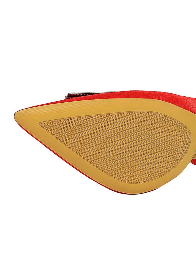 BIGTREE Women's Elegant Satin Closed Pointed Toe High Heels Rhinestone Decoration Stiletto Pumps Red 10.5CM - Image 5