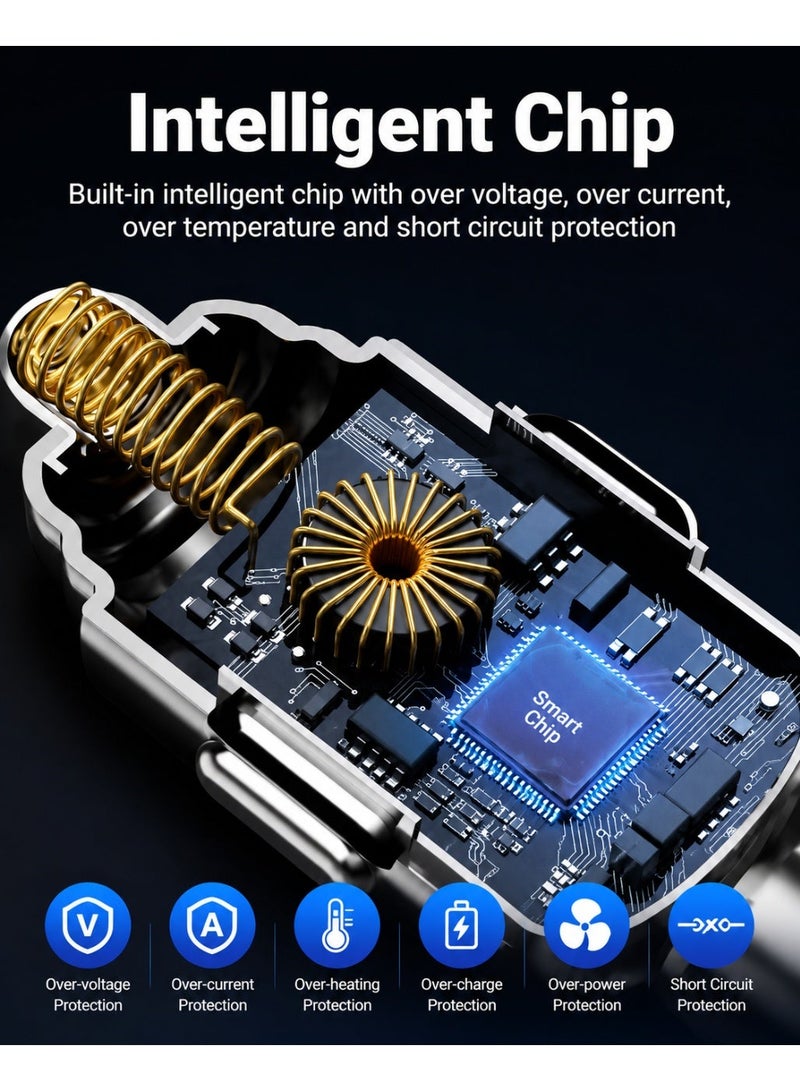 شاحن سيارة سريع 120 واط 6 منافذ PD QC3.0 USB Type-C مع شاشة LED لأجهزة آيفون وسامسونج وأندرويد لون أسود - Image 5