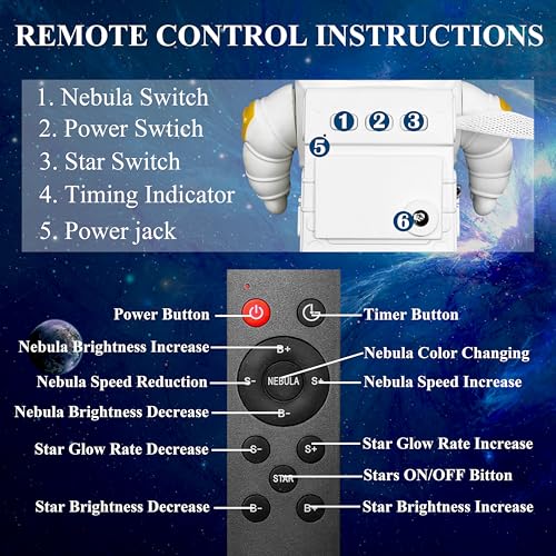 VGRASSP 360° Rotating Astronaut Galaxy Projector Night Lamp with Nebula Stars, Remote Control, Timer, Colorful LED Sky Light for Bedroom, Gaming Room, Party - Multicolor - Image 2