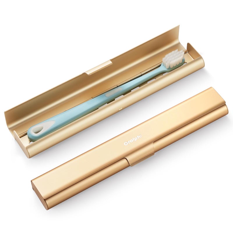 Oralphi Aluminum Toothbrush Travel Case, Portable Travel Toothbrush Holder, Durable Manual Toothbrush Box Container for Traveling, Bathroom, Camping, Business Trip-Gold - Image 1