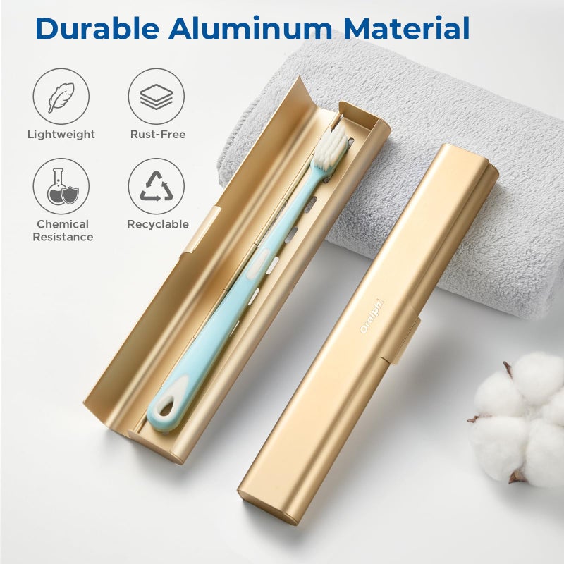 Oralphi Aluminum Toothbrush Travel Case, Portable Travel Toothbrush Holder, Durable Manual Toothbrush Box Container for Traveling, Bathroom, Camping, Business Trip-Gold - Image 2