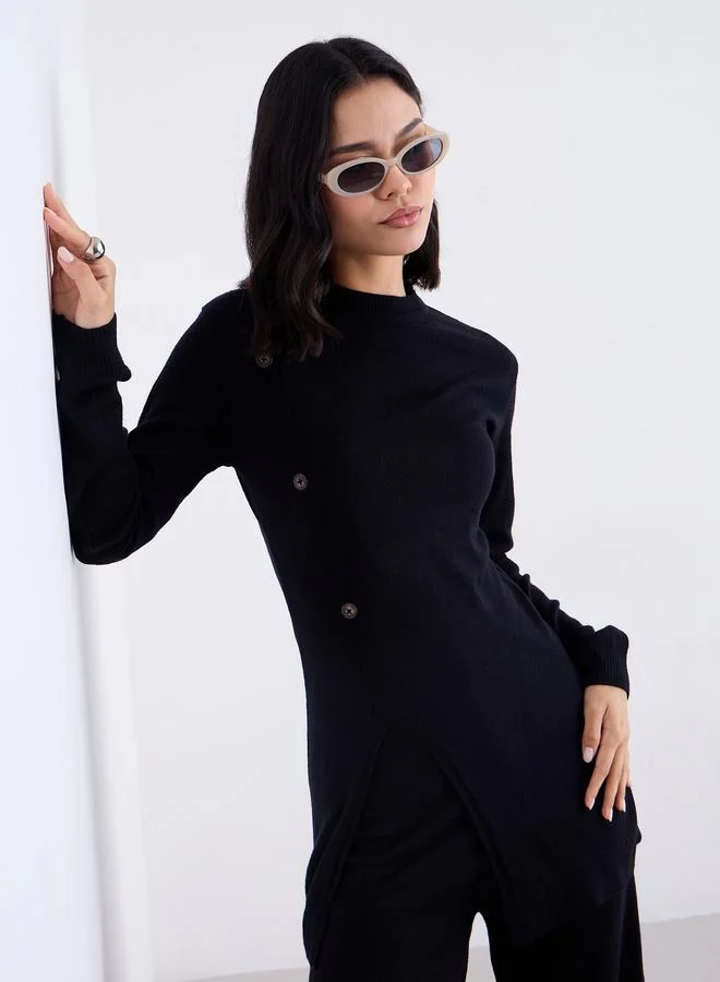 Amirah Amirah Black Slit Hem Knit Top and Trousers Modest Set