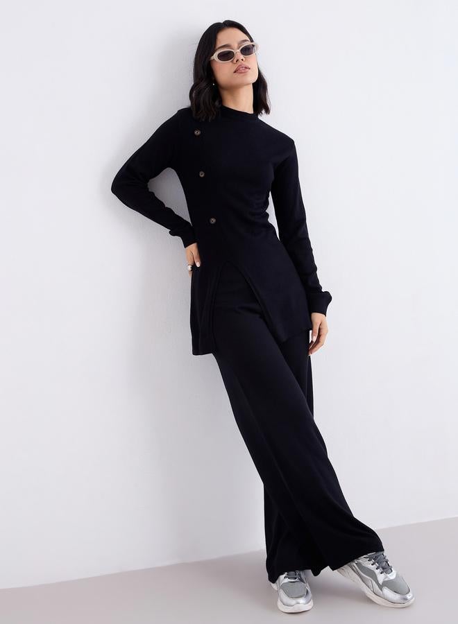 Amirah Amirah Black Slit Hem Knit Top and Trousers Modest Set - Image 2