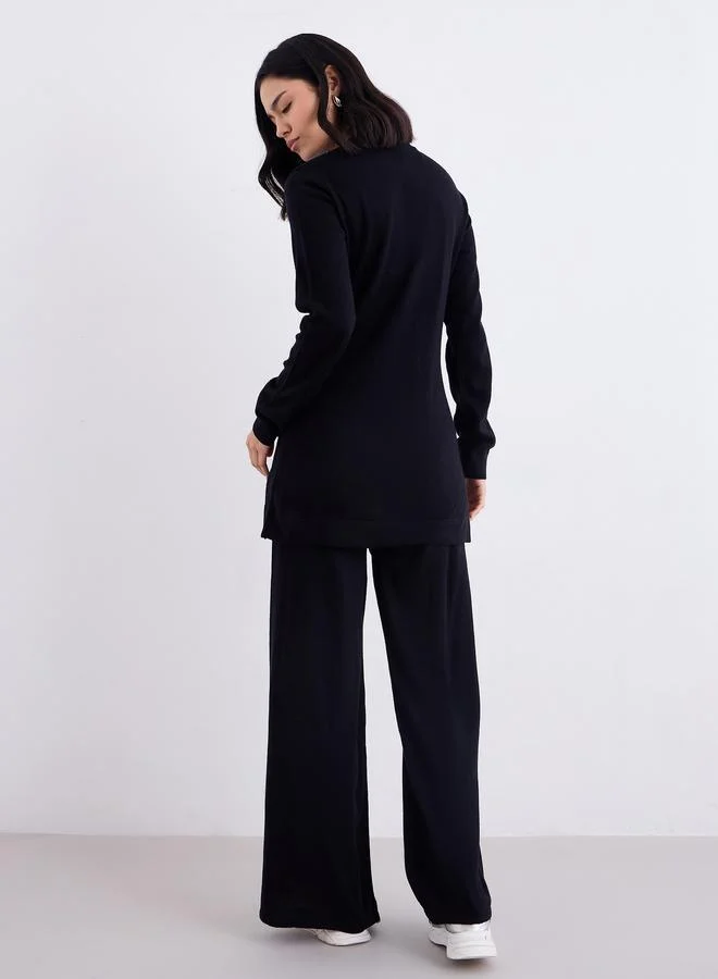 Amirah Amirah Black Slit Hem Knit Top and Trousers Modest Set
