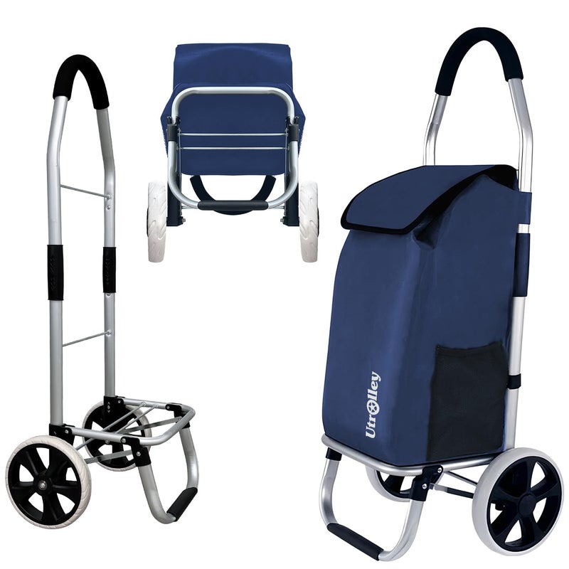UTROLLEY Ultra-Lightweight Foldable Grocery Cart with 40L Capacity, Soft Rolling Wheels, Removable Insulated Bag â€“ Multi-Purpose Personal Hand Truck (Blue) - Image 1