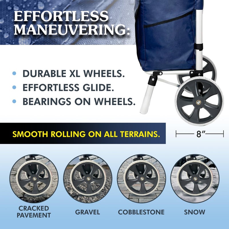 UTROLLEY Ultra-Lightweight Foldable Grocery Cart with 40L Capacity, Soft Rolling Wheels, Removable Insulated Bag â€“ Multi-Purpose Personal Hand Truck (Blue) - Image 4