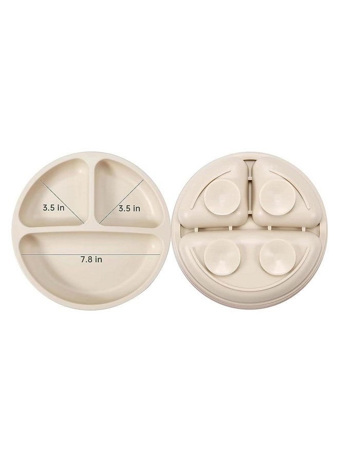 PandaEar 3 Pack Toddler Plates, Divided Suction Silicone Baby and Toddler Plates,Non-Slip - Dishwasher and Microwave Safe (Brown Tea Flax) - Image 2