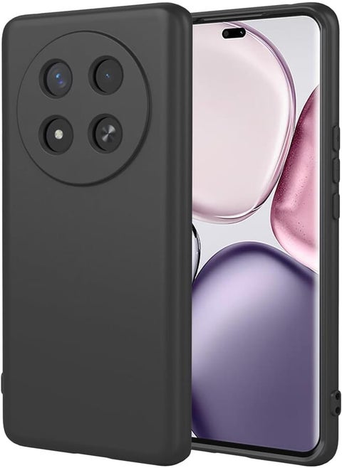 (Honor X9C) Shockproof Liquid Silicone Back Case Cover with Fur Lined Interior and Full Camera Cover Compatible with Huawei Honor X9C (Black)
