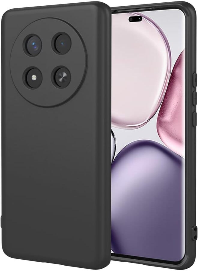 (Honor X9C) Shockproof Liquid Silicone Back Case Cover with Fur Lined Interior and Full Camera Cover Compatible with Huawei Honor X9C (Black)
