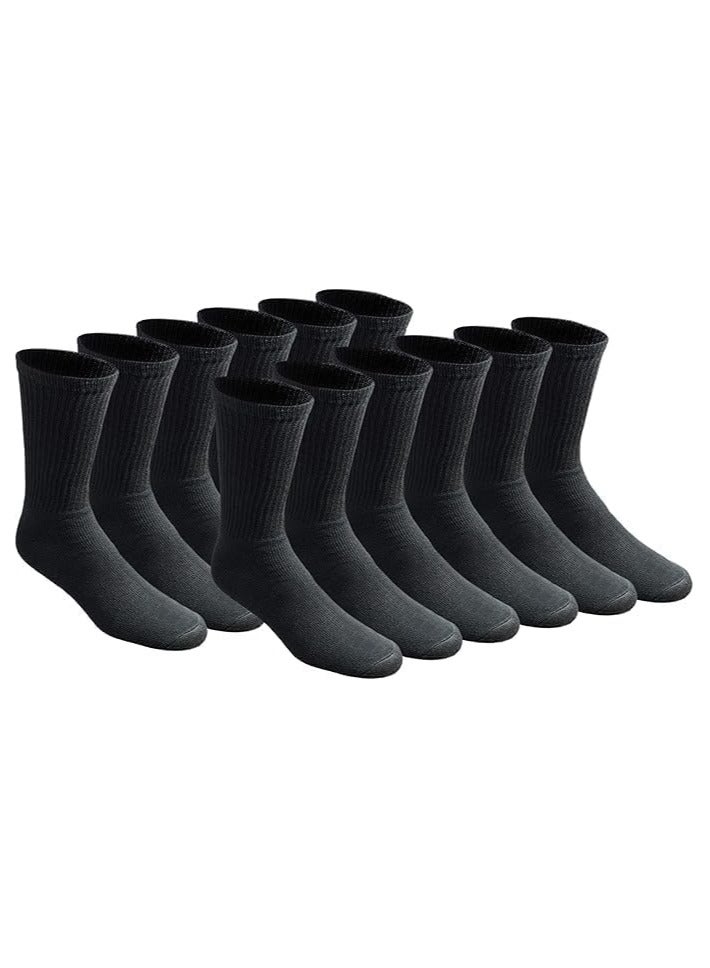 12 Pairs of Style Crew Free Cotton Crew Socks, Black, Deodorizing, Perfect for Sensitive Skin - Image 1