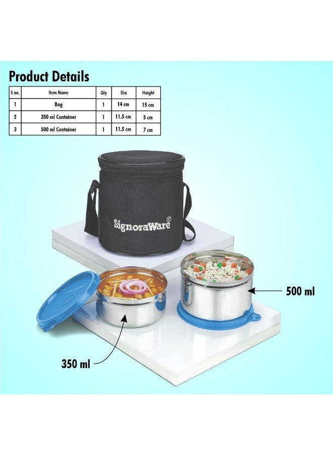 Signoraware طقم صندوق غداء ستانلس ستيل التنفيذي من سيجنوراوير 2 (300 مل + 500 مل) مع حقيبة غداء | حاوية مقاومة للتسرب وخالية من BPA من ستانلس ستيل - Image 2