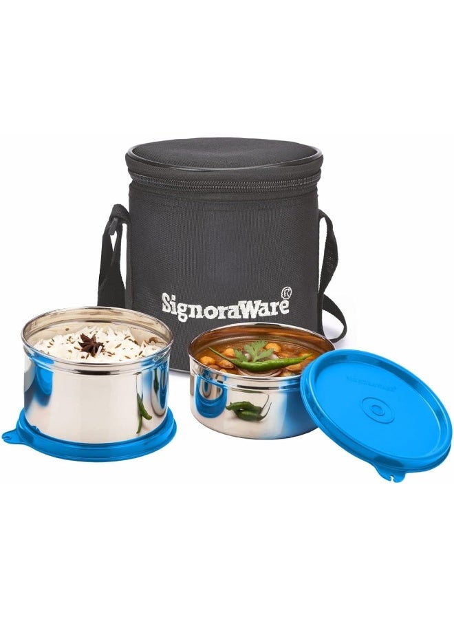 Signoraware طقم صندوق غداء ستانلس ستيل التنفيذي من سيجنوراوير 2 (300 مل + 500 مل) مع حقيبة غداء | حاوية مقاومة للتسرب وخالية من BPA من ستانلس ستيل - Image 1