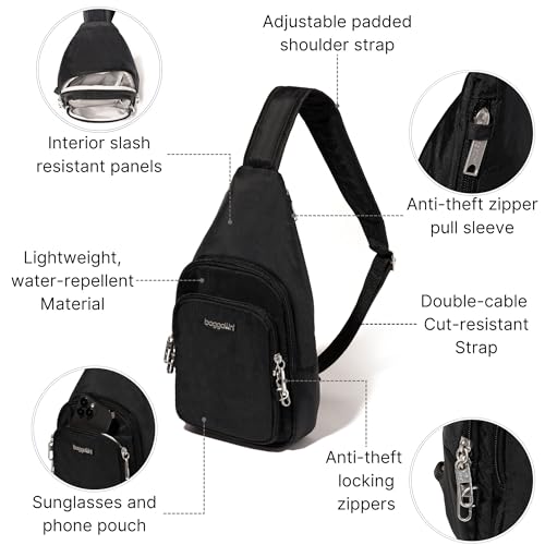 Baggallini Anti-Theft Daytripper Sling - 7x12 Securtex Crossbody Bag Travel Safe, Locking Zippers, Slash-Resistant Strap - Image 3