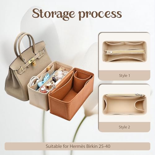 Lckaey Purse Organizer for Hermes birkin 25 bags Felt organizer insert Y013beige-S - Image 3