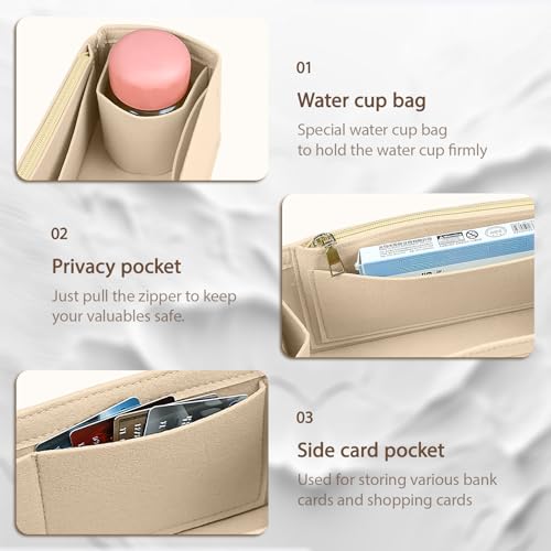 Lckaey Purse Organizer for Hermes birkin 25 bags Felt organizer insert Y013beige-S - Image 2