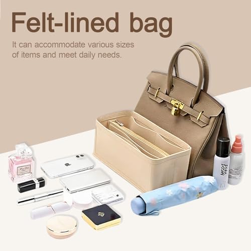 Lckaey Purse Organizer for Hermes birkin 25 bags Felt organizer insert Y013beige-S - Image 5